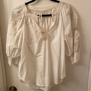Anthropologie Cream Embroidered Blouse